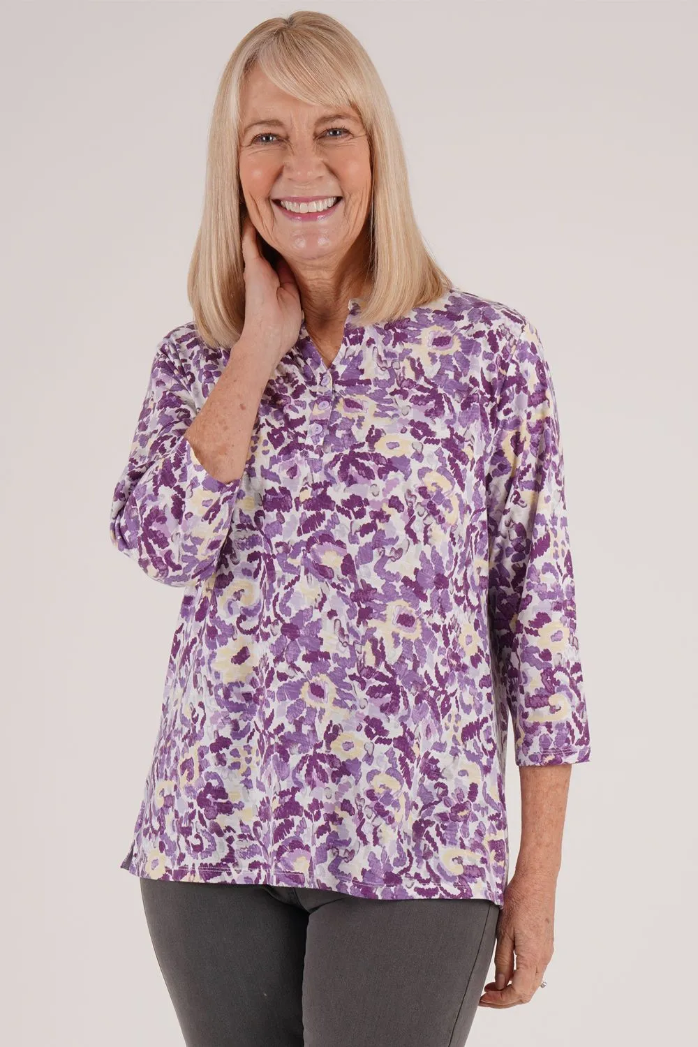 Artistic Floral Notch Neck Top