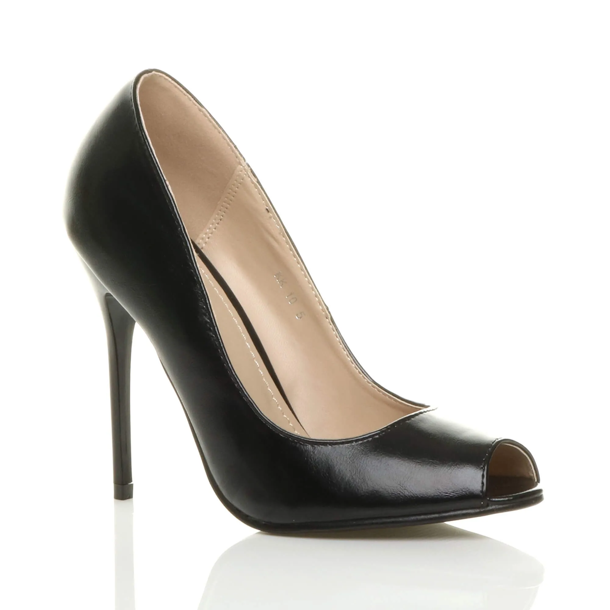 High Stiletto Heel Peep Toe Faux Leather Court Shoes