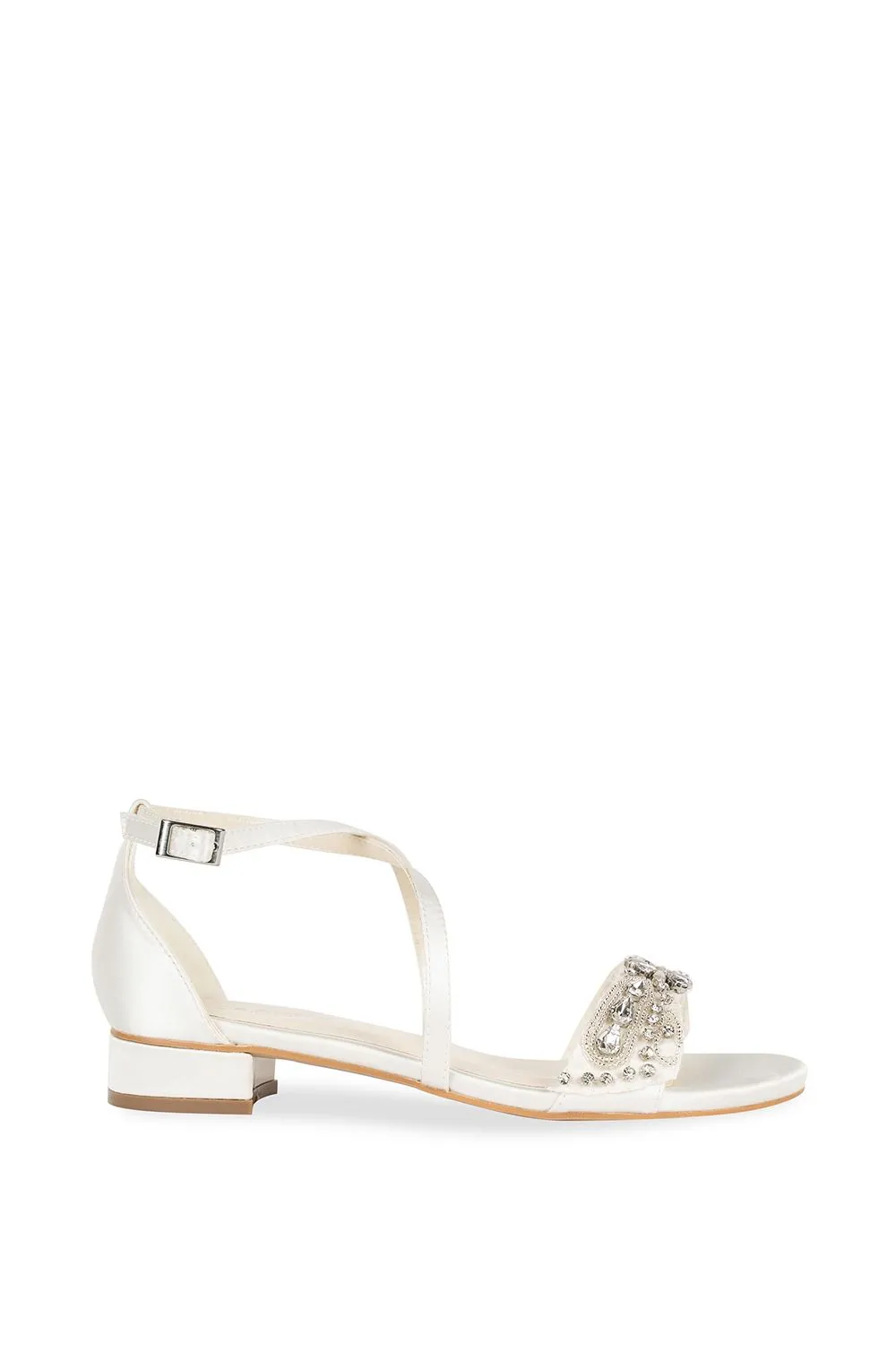 Satin 'Elyse' Low Block Heel Cross Strap Sandals