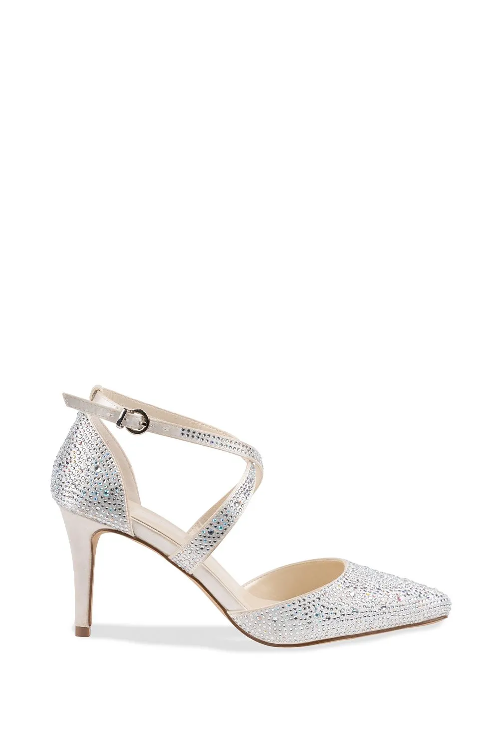 Satin 'Sienna' Cross Strap Crystal Court Shoes