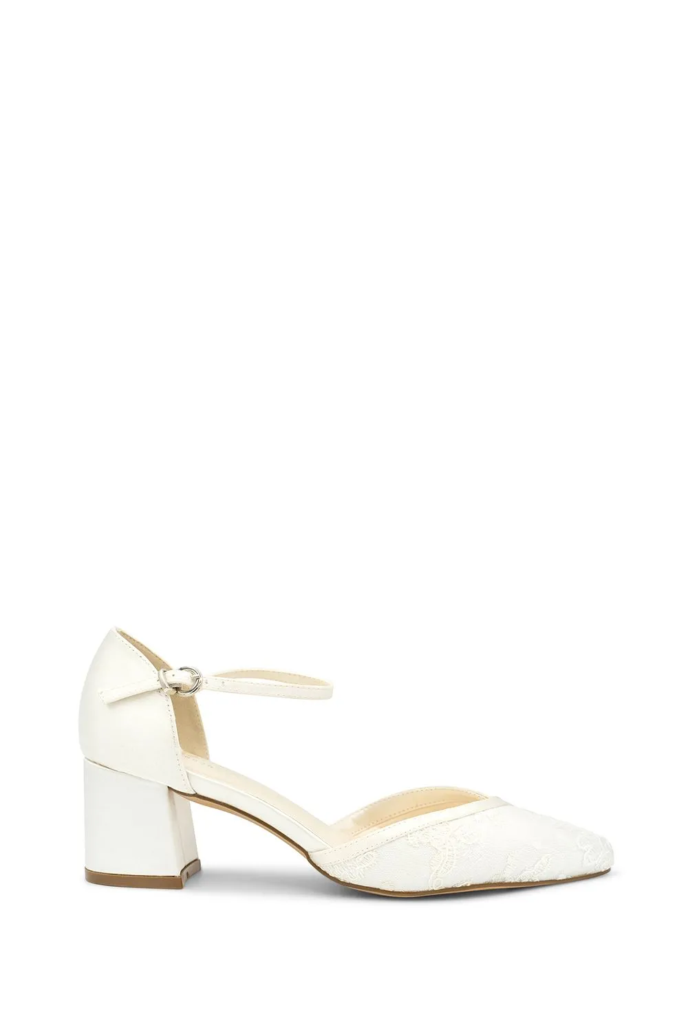 Satin and Lace 'Charla' Mid Block Heel Court Shoes