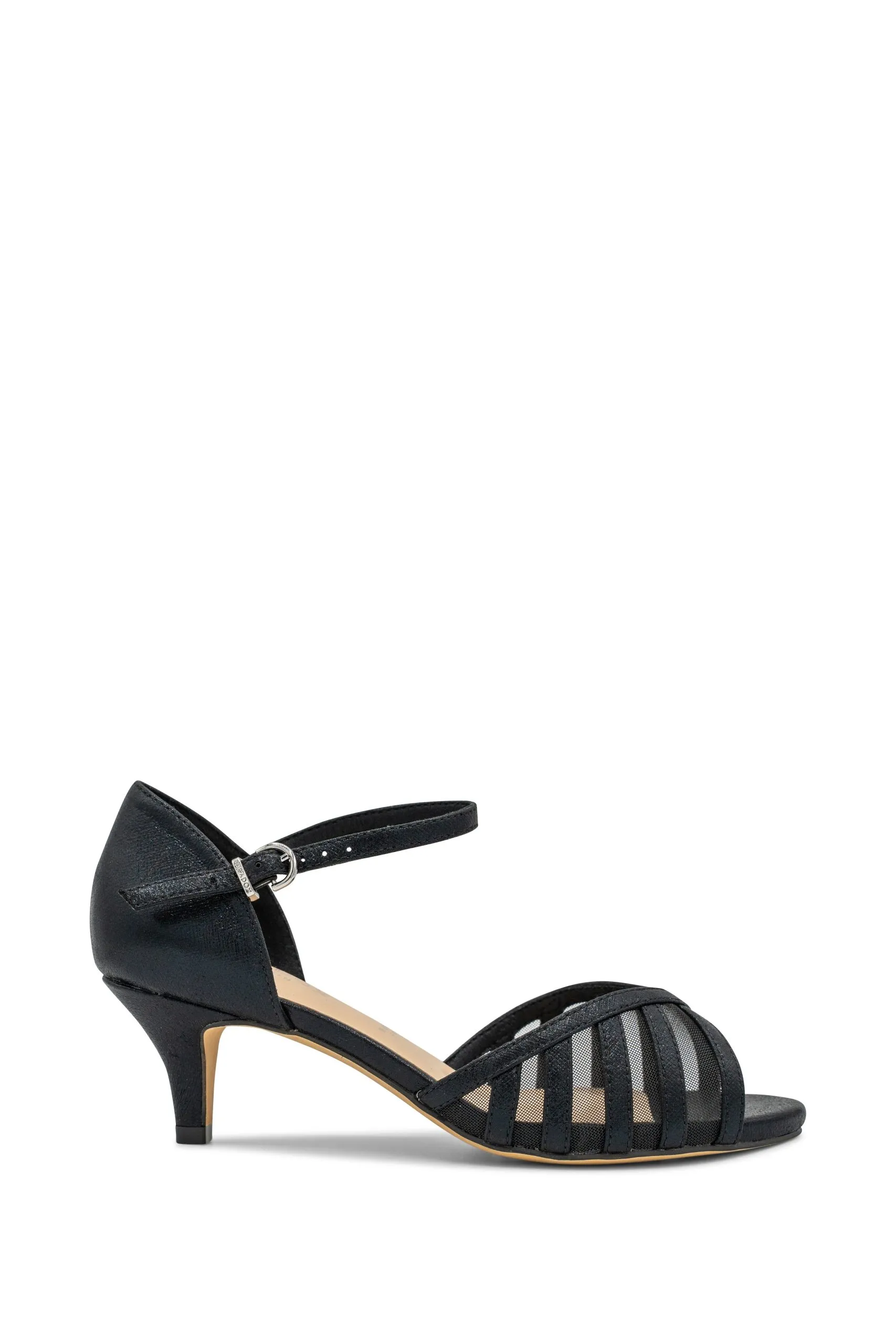 Shimmer 'Evelyn' Wide Fit Mid  Kitten Heel Ankle Strap Sandal