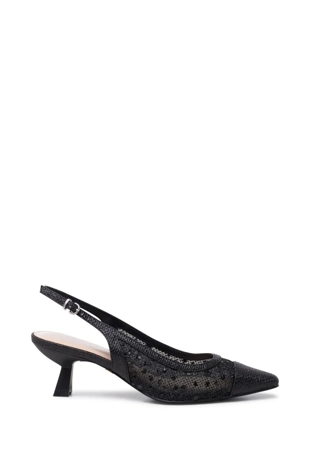 'Tamsin' Mid Heel Glitter and Mesh Sling Back Courts