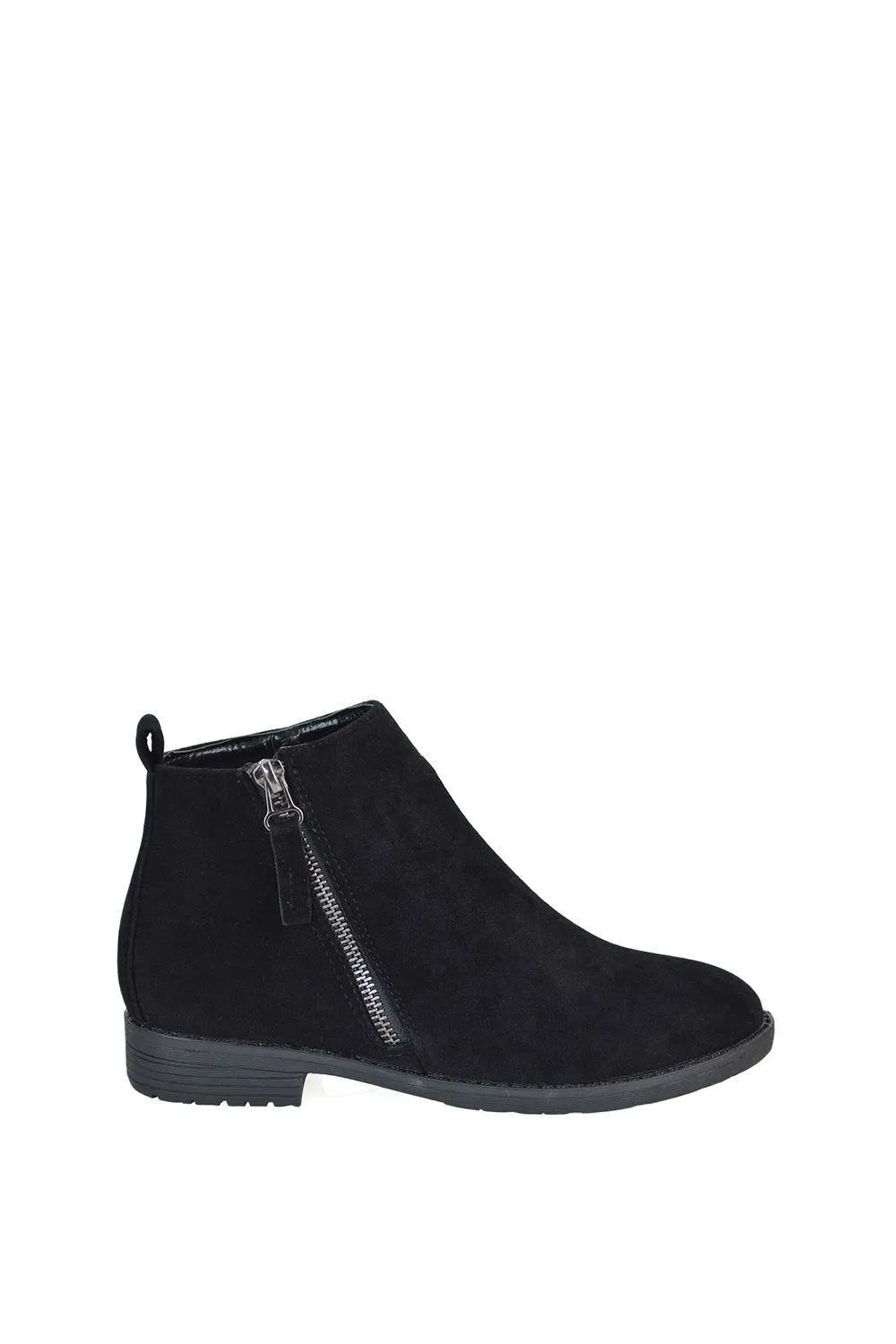 ''Nicola' Low Block Heel Zip Up Flat Ankle Boots