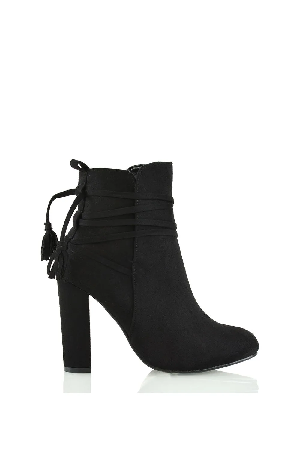 'Jamie' Tie up Tassel Detail Block High Heel Boots