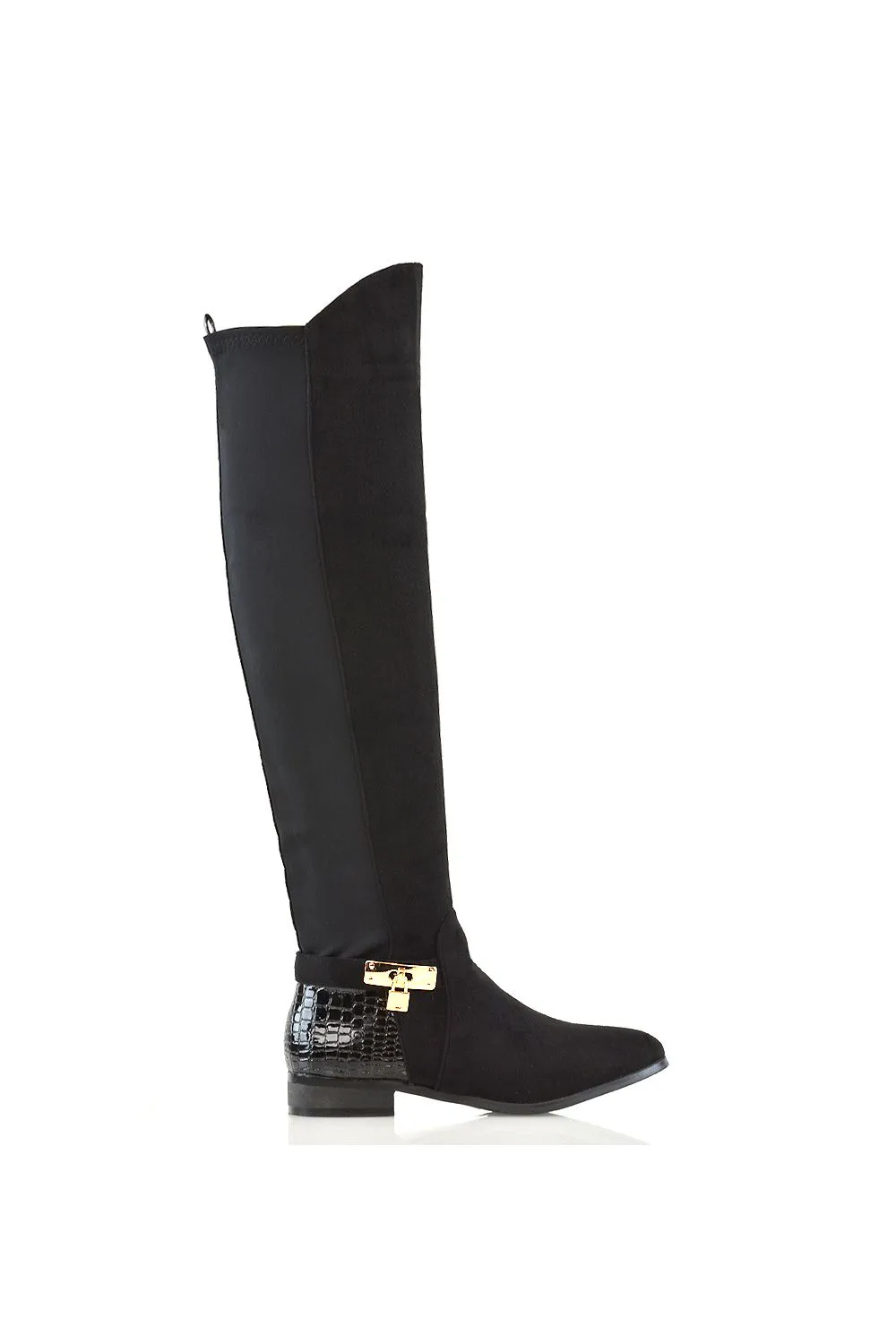 'Bella' Flat Elasticated Over The Knee Boots With Zip Fastening