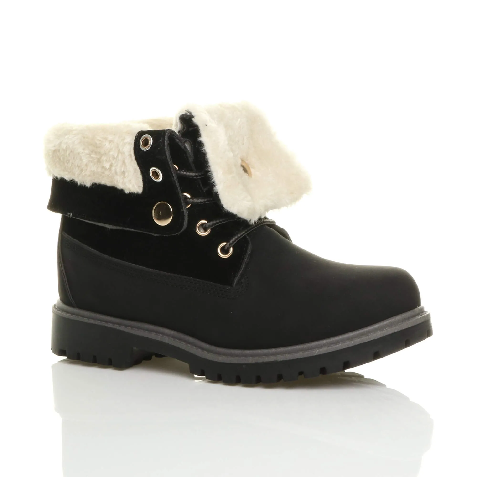 Flat Heel Lace Up Winter Faux Fur Collar Worker Boots
