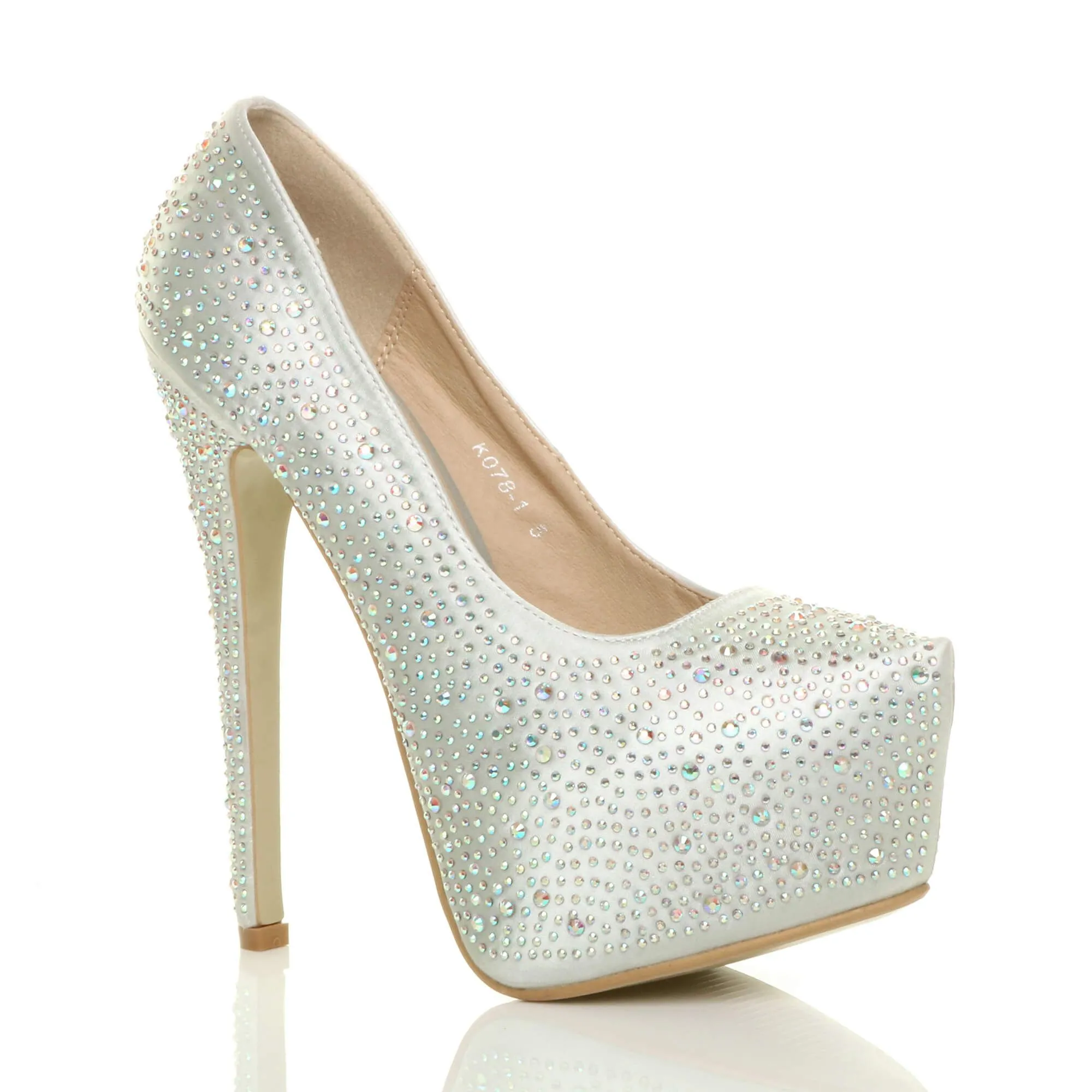 High  Heel Diamante Platform  Court Shoes