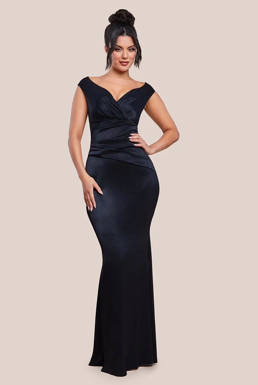 Satin Off The Shoulder Maxi Dress