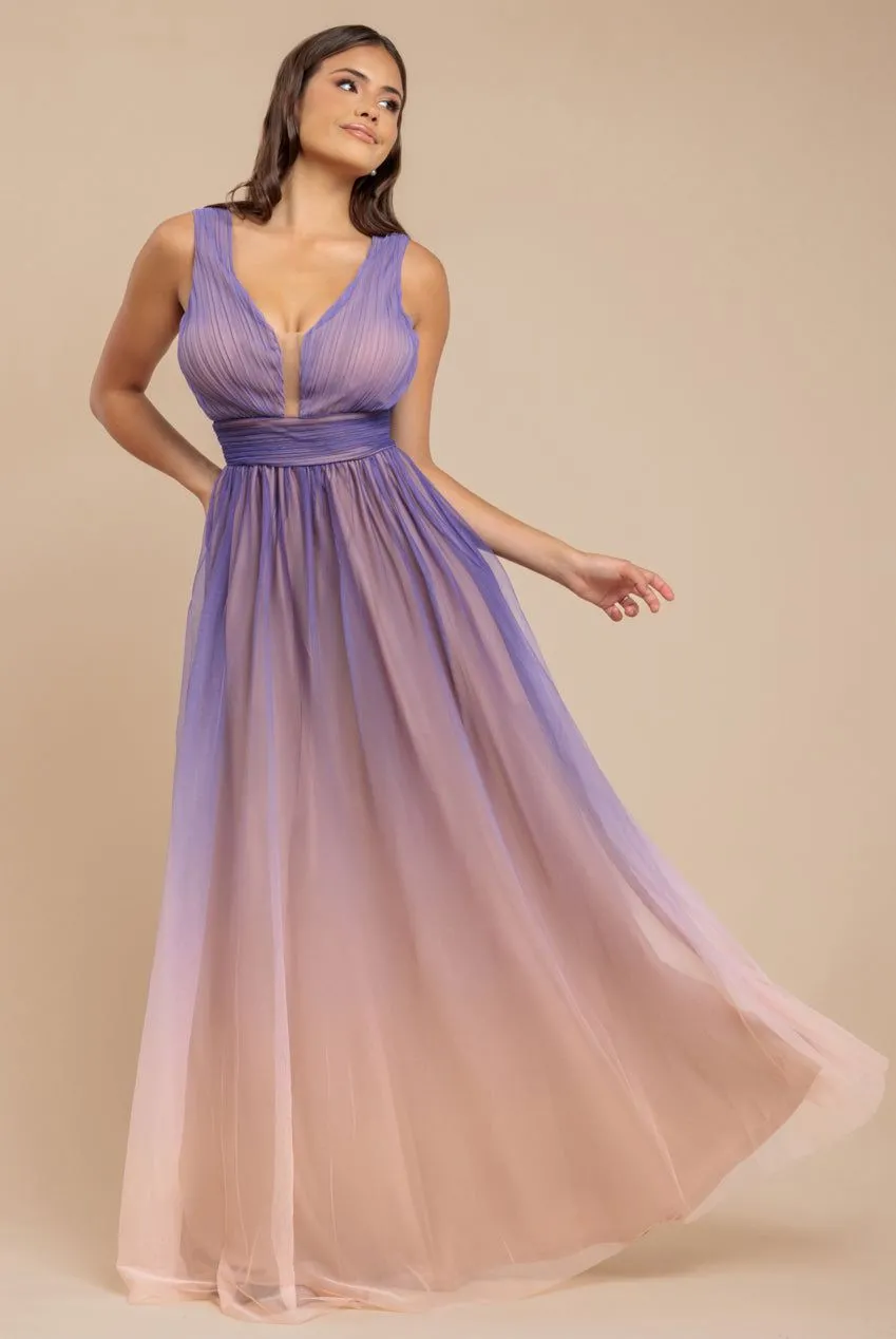 Sleeveless Ombre Pleated A Line Maxi Dress