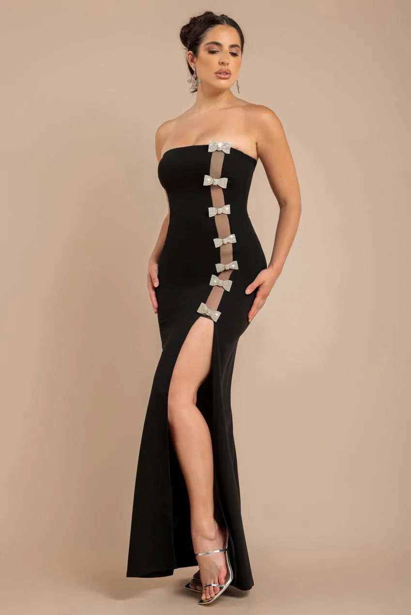 Bow Embellished Strapless Mermaid Maxi Dress