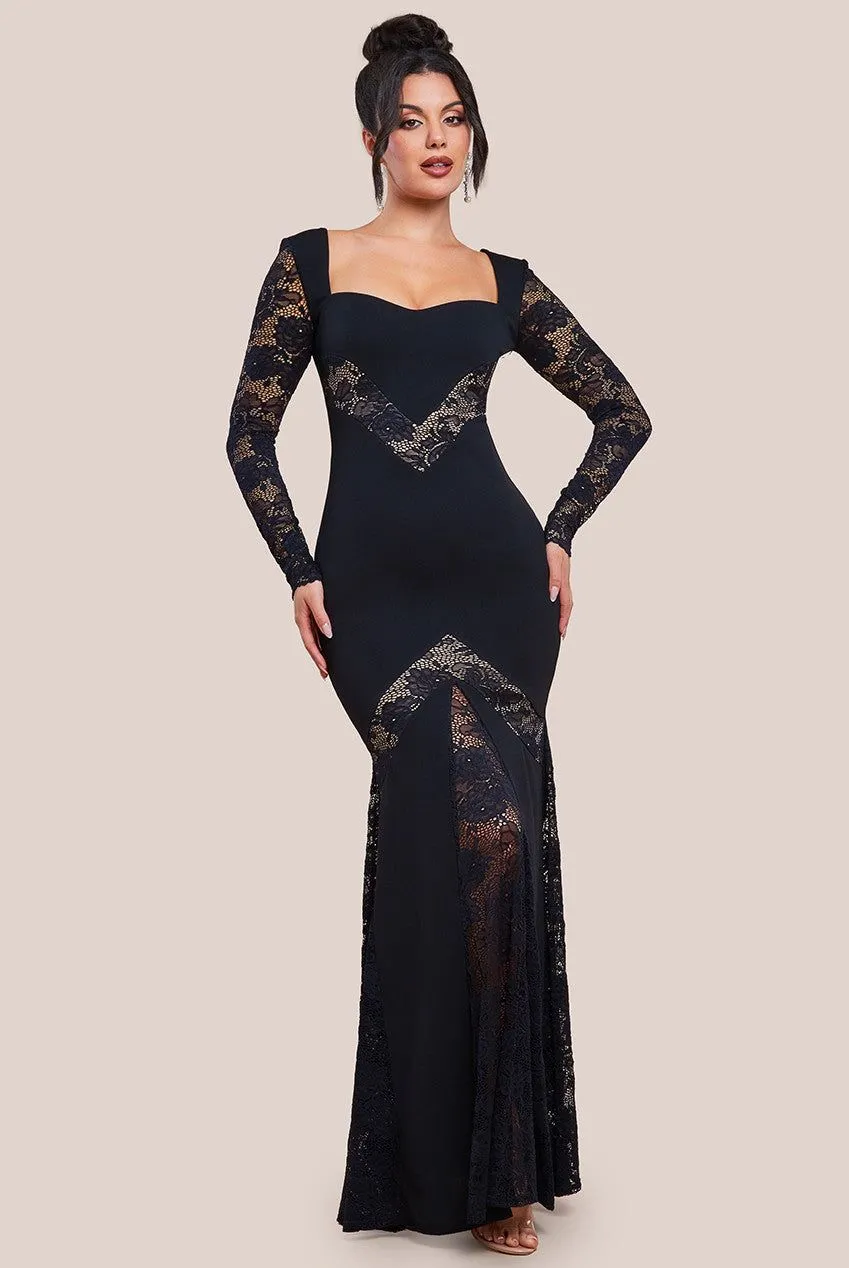 Scuba & Lace Long Sleeve Maxi Dress