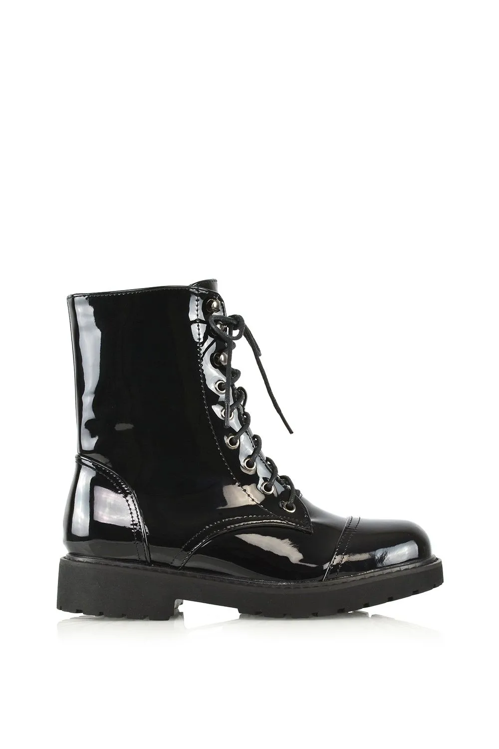 'River' Lace Up Military Combat Zip-up Flat Ankle Boots