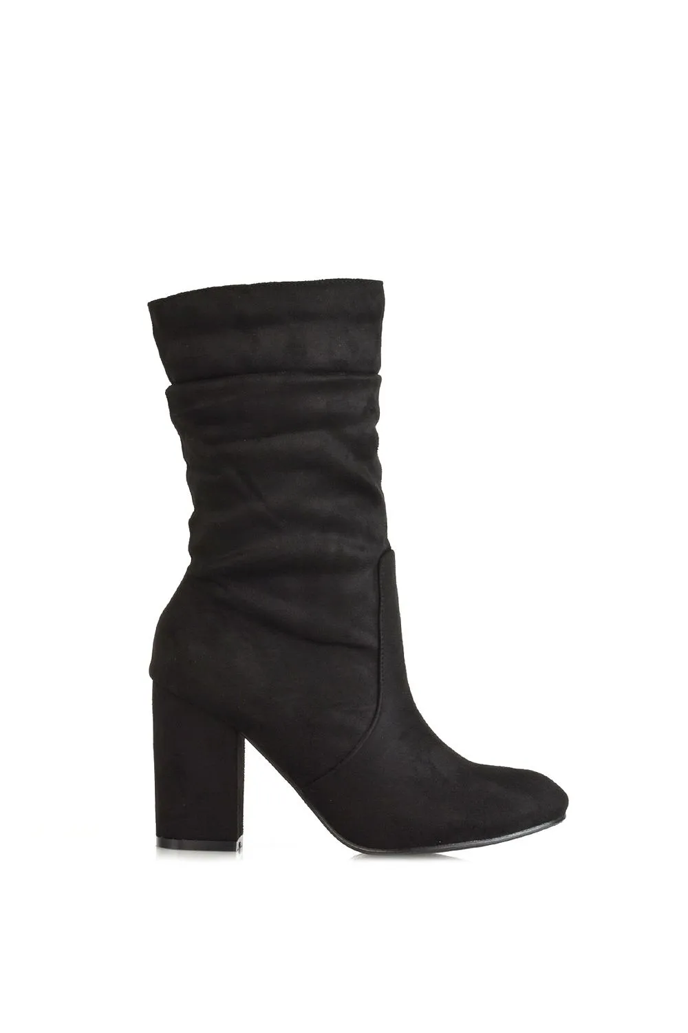 'Belle' Mid Calf High Block Heel Ruched Boots
