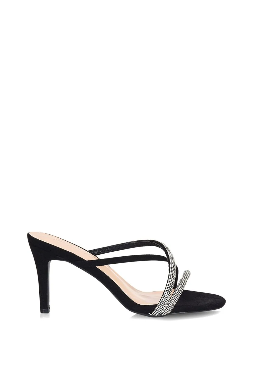 'Teddie' Diamante Cross Over Strappy Sandal Stiletto High Mule Heels