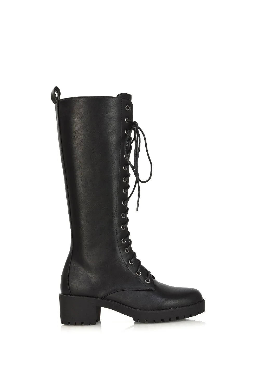 'Aspen' Lace Up Block High Heel Knee High Biker Boots