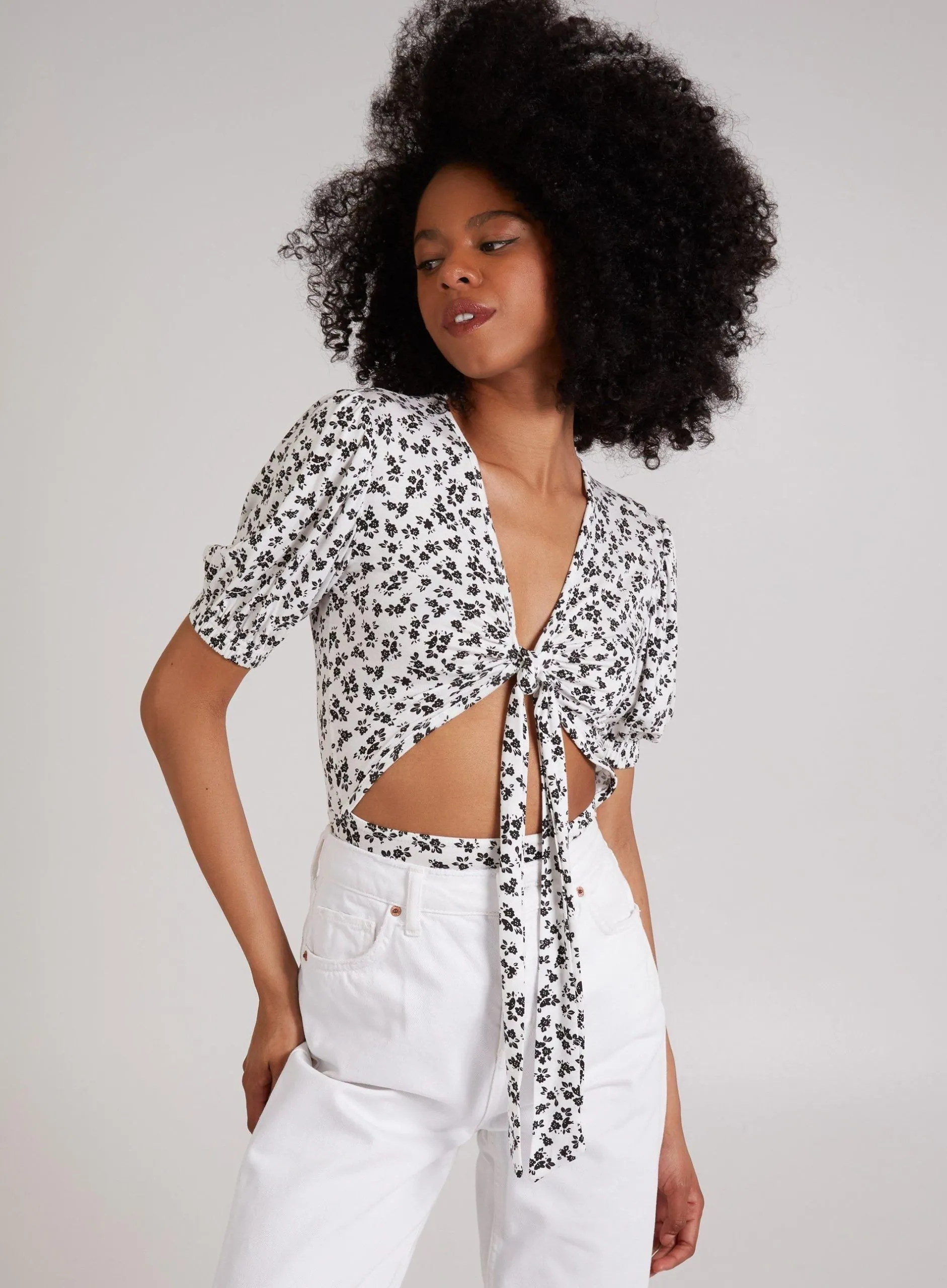 Floral Cut Out Tie Bodysuit