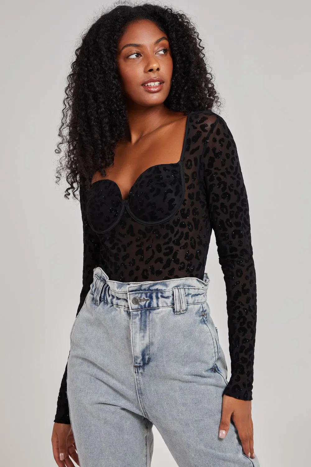 Animal Long Sleeve Bustier Bodysuit