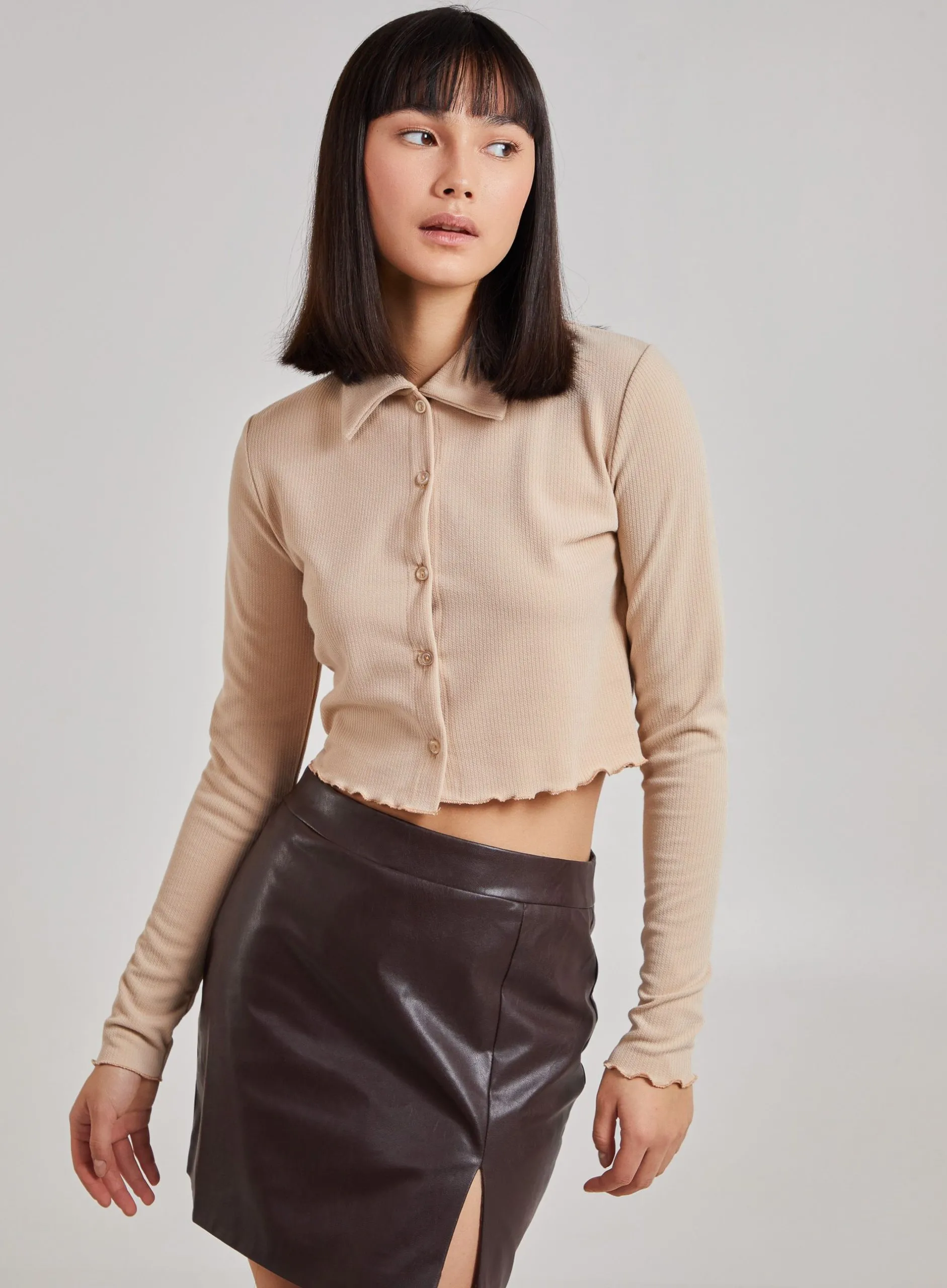 Button Up Ribbed Crop Top