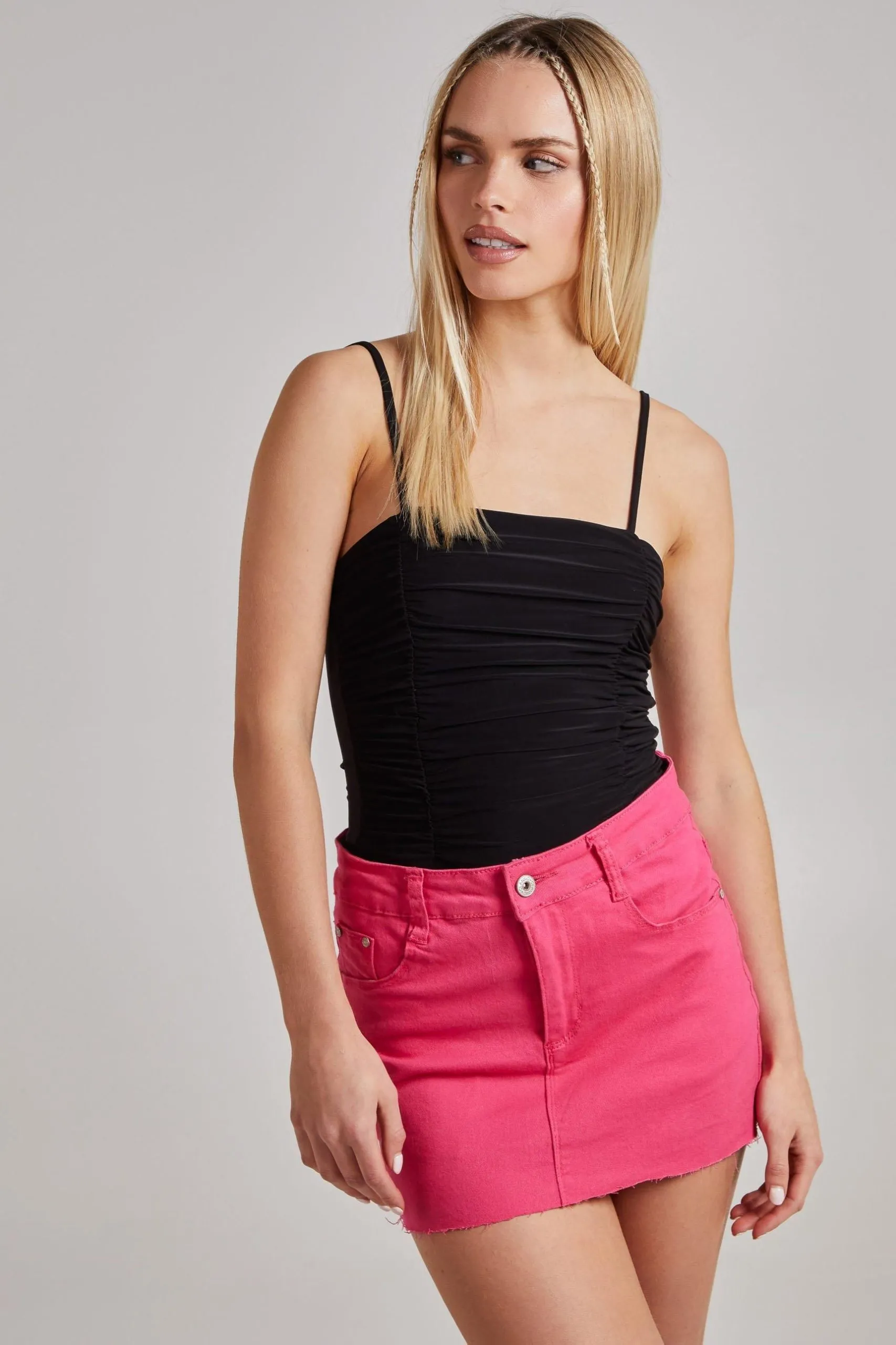 Gathered Slinky Cami Strap Bodysuit