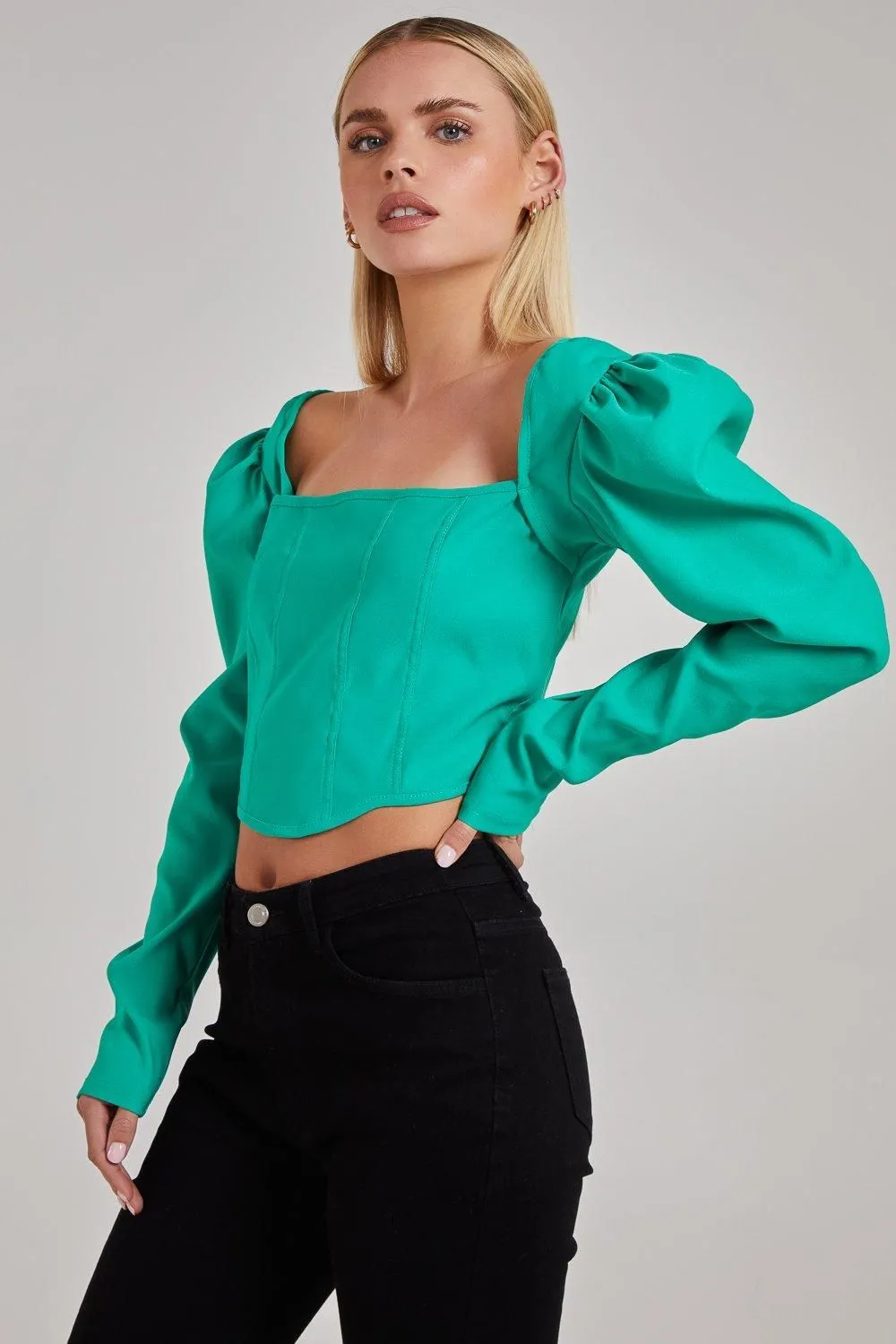 Bengaline Long Sleeve Corset Top