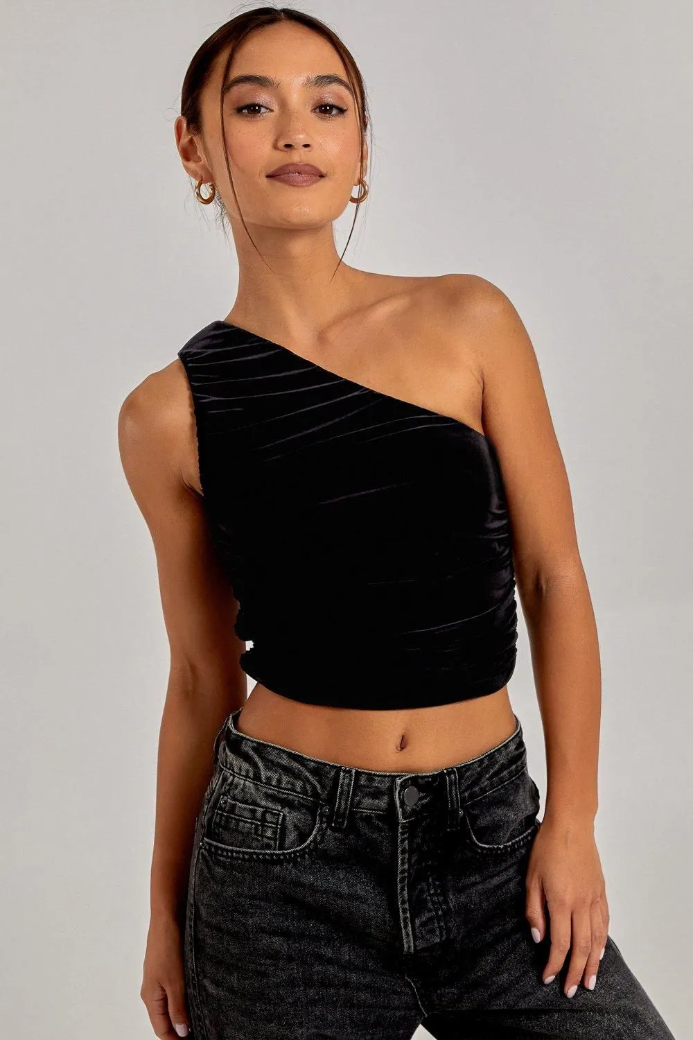 One Shoulder Ruched Slinky Top