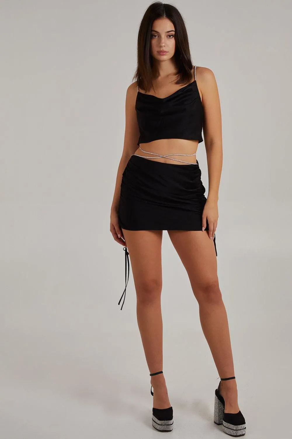 Diamante Strap Cowl Neck top