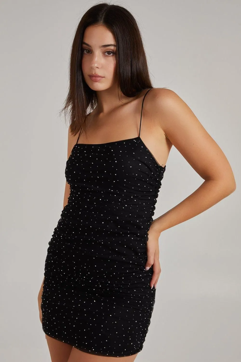 Ruched Bodycon Rhinestone Dress