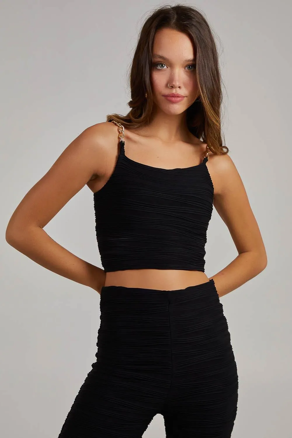 Swirl Rib Gold Chain Top