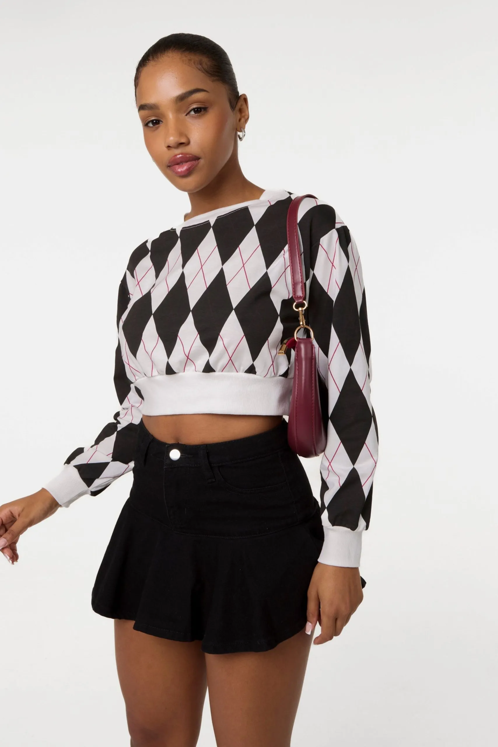 Black Long Sleeve Diamond Top