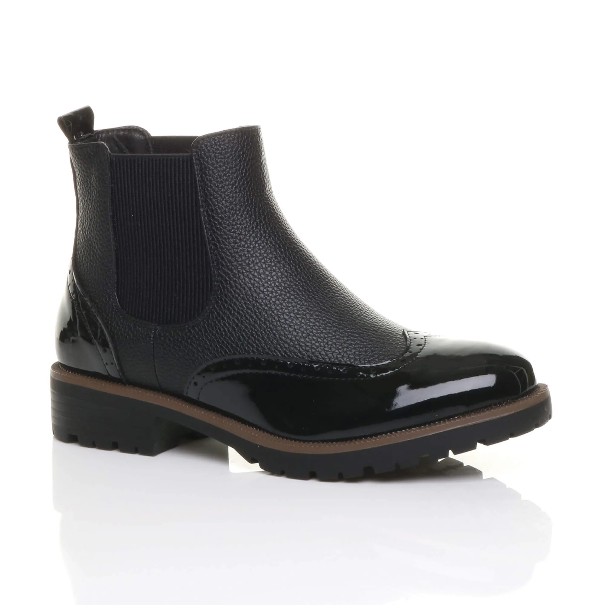 Flat  Heel Brogue Chelsea  Ankle Boots