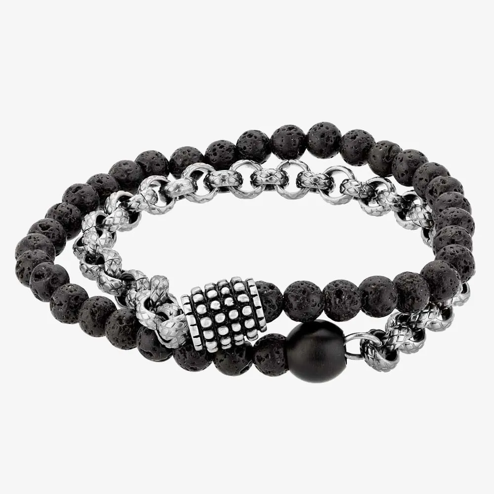 Black and Silver Double Bracelet OSB-1681SGR