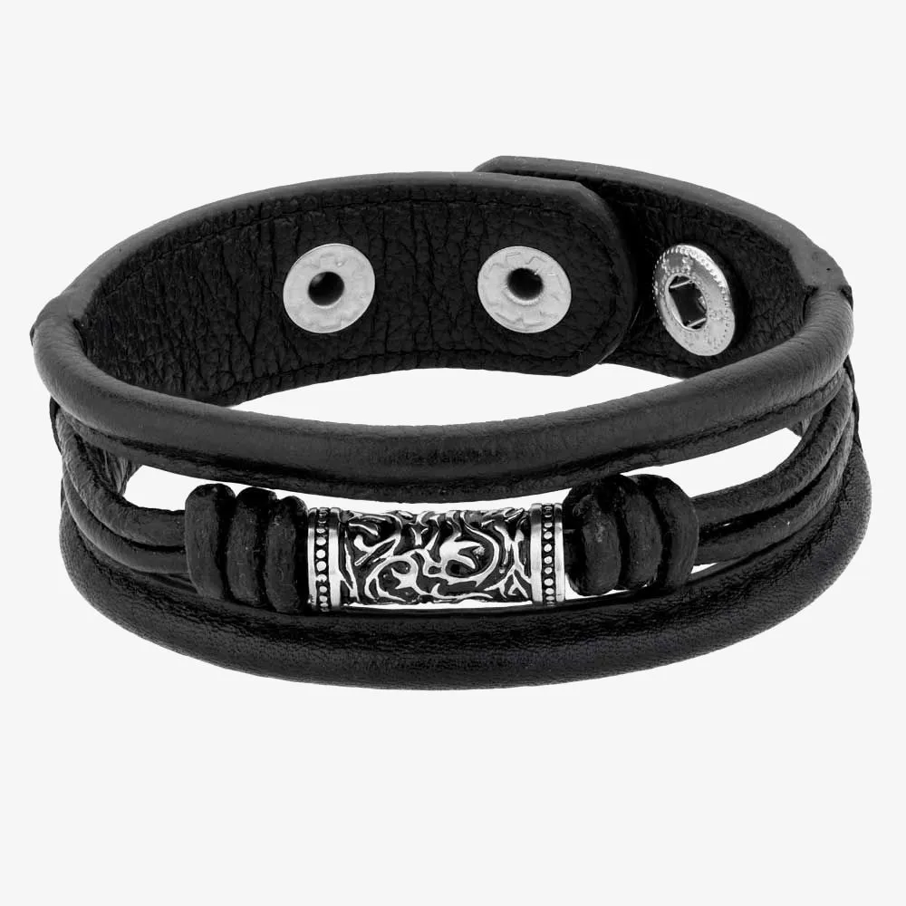 Wide Black Leather Bracelet UR18-06