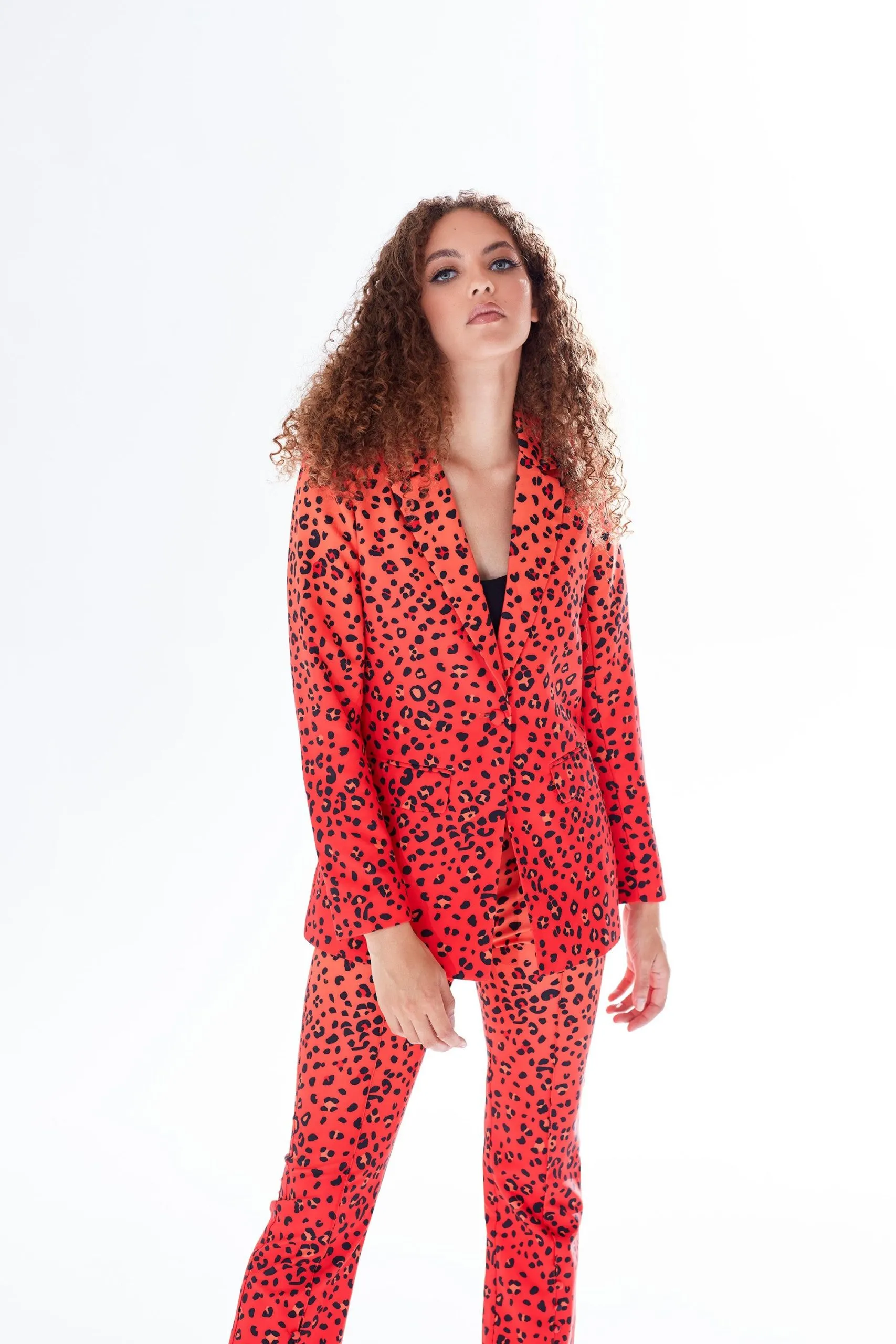 Leopard Print Ombre Suit Blazer In Orange