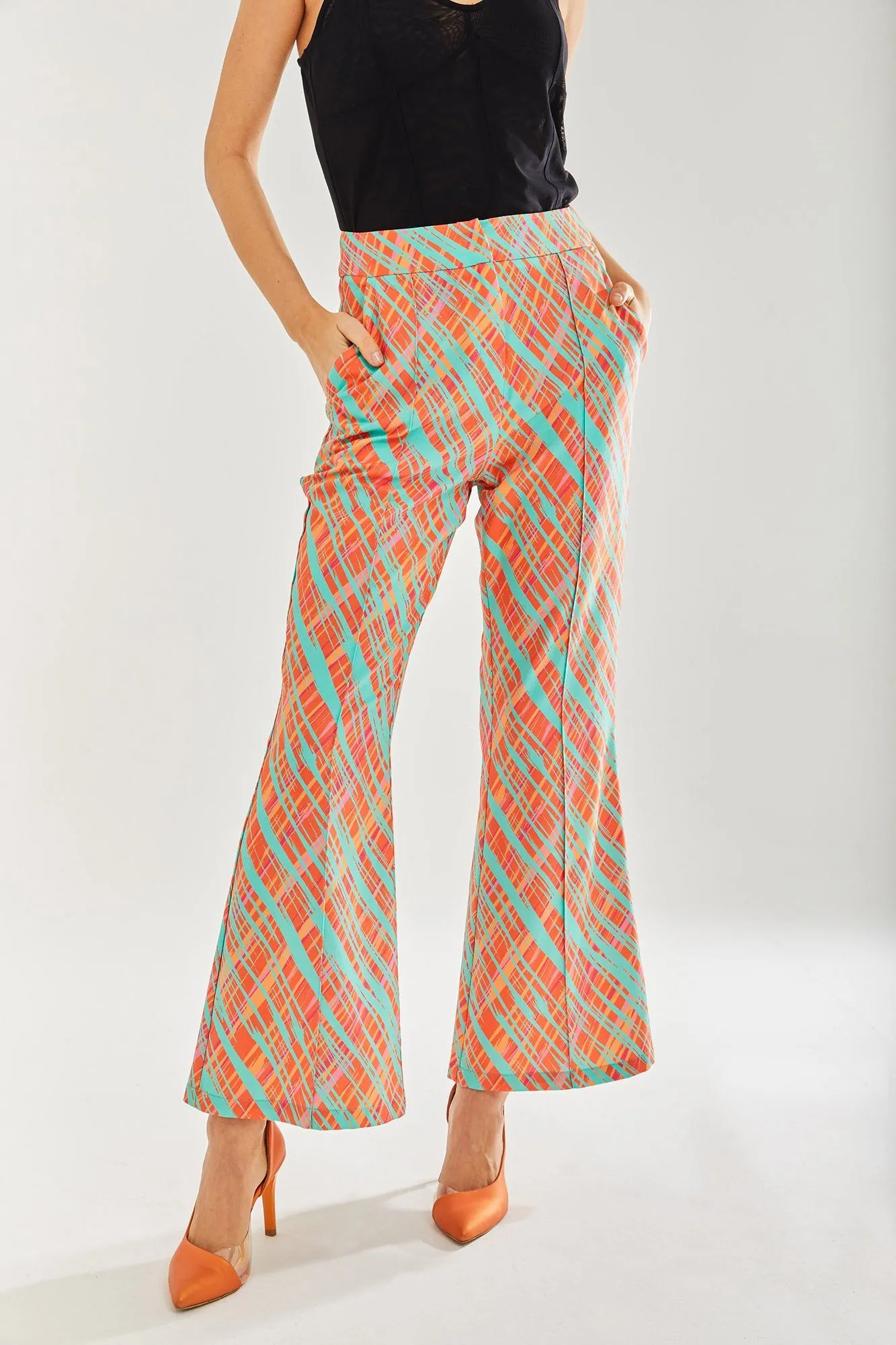 Orange Scribble Flare Trousers