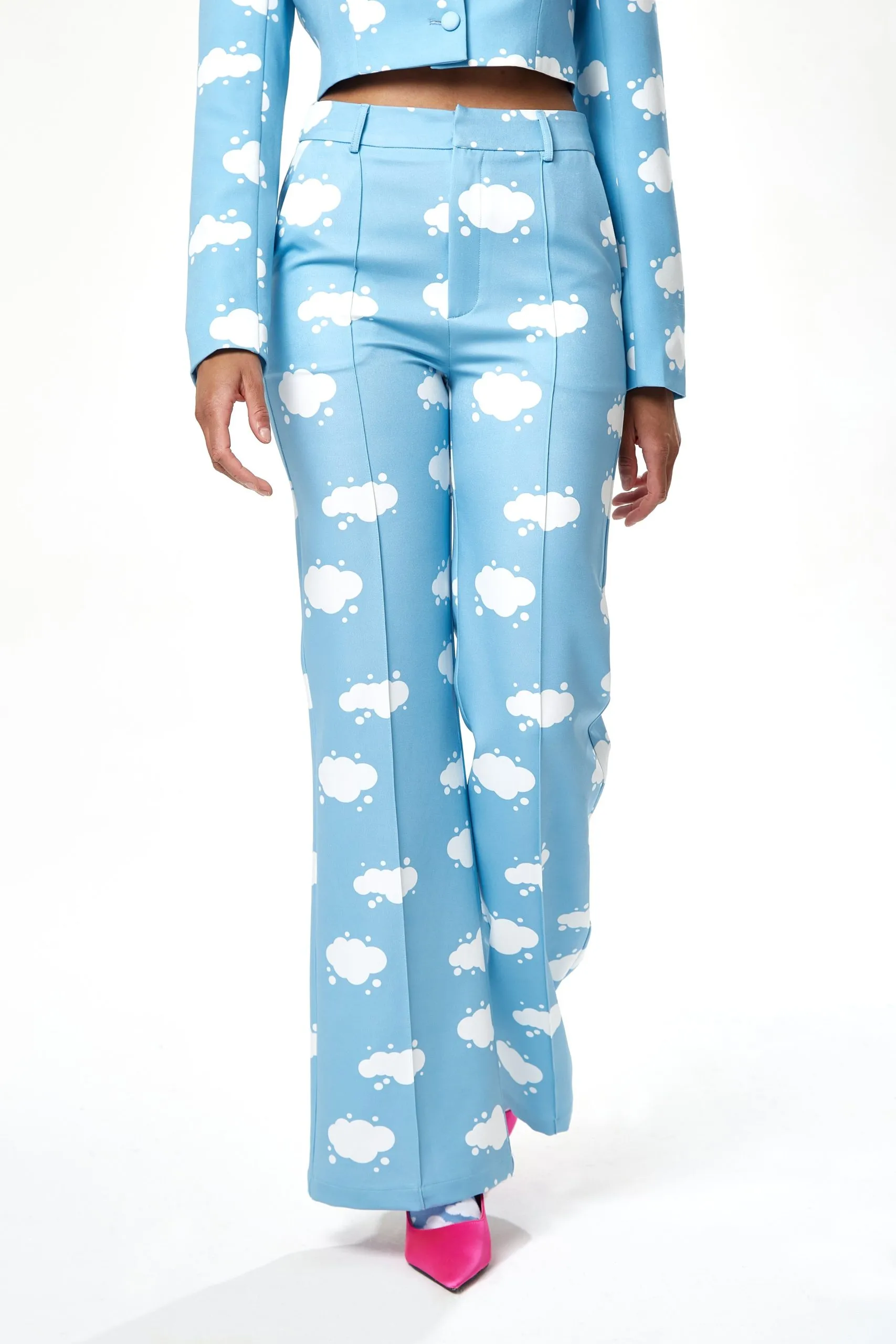 Cloud Print Suit Trousers in Blue
