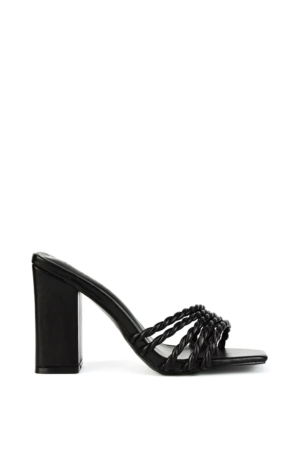 'Selene' Strappy Square Toe Block Heel Mules