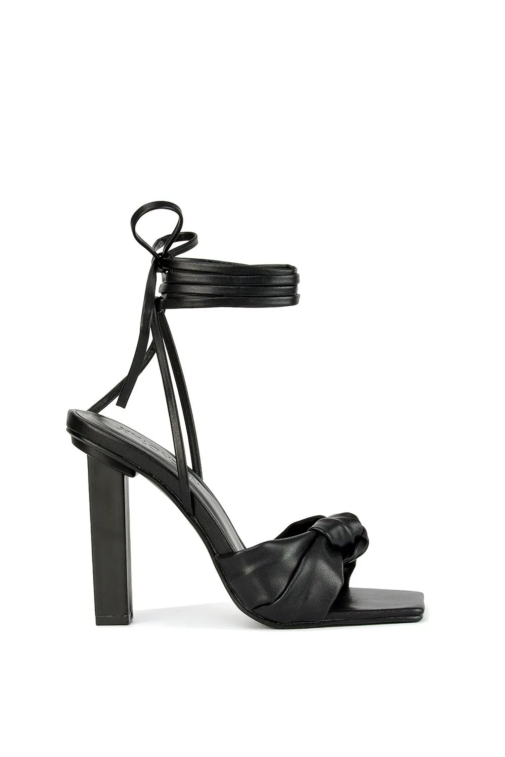 'Evelyn' Knot Detail Strappy Lace Up Square Toe Block High Heel Sandals