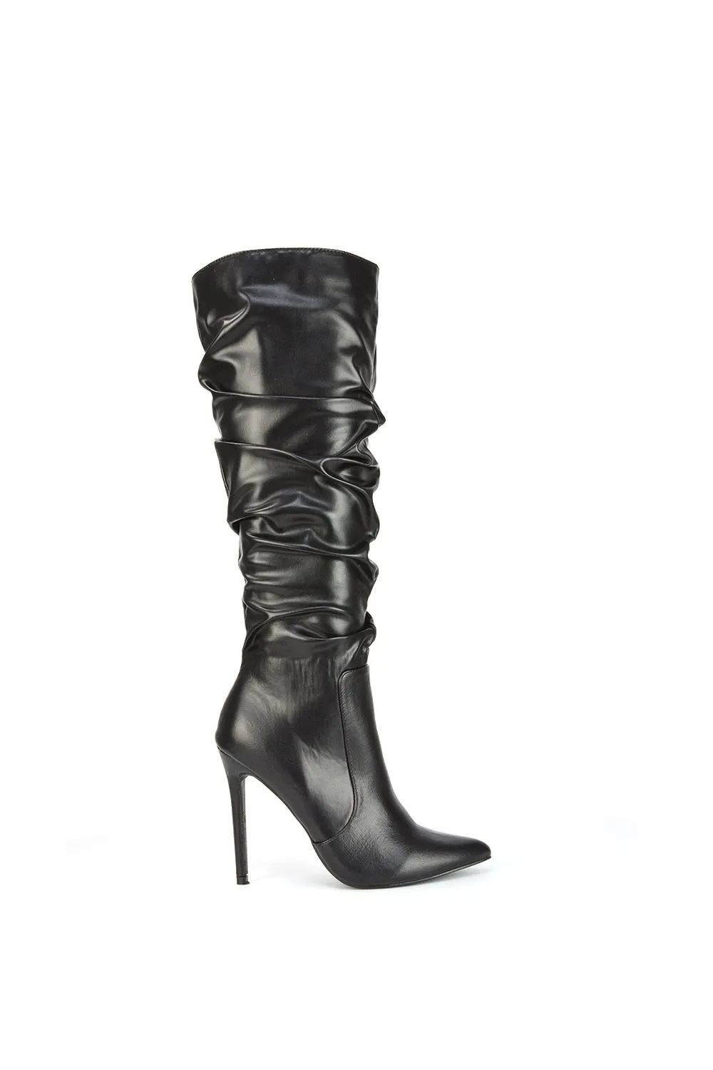 'Milani' Ruched Pointed Toe Stiletto Heel Knee High Boots