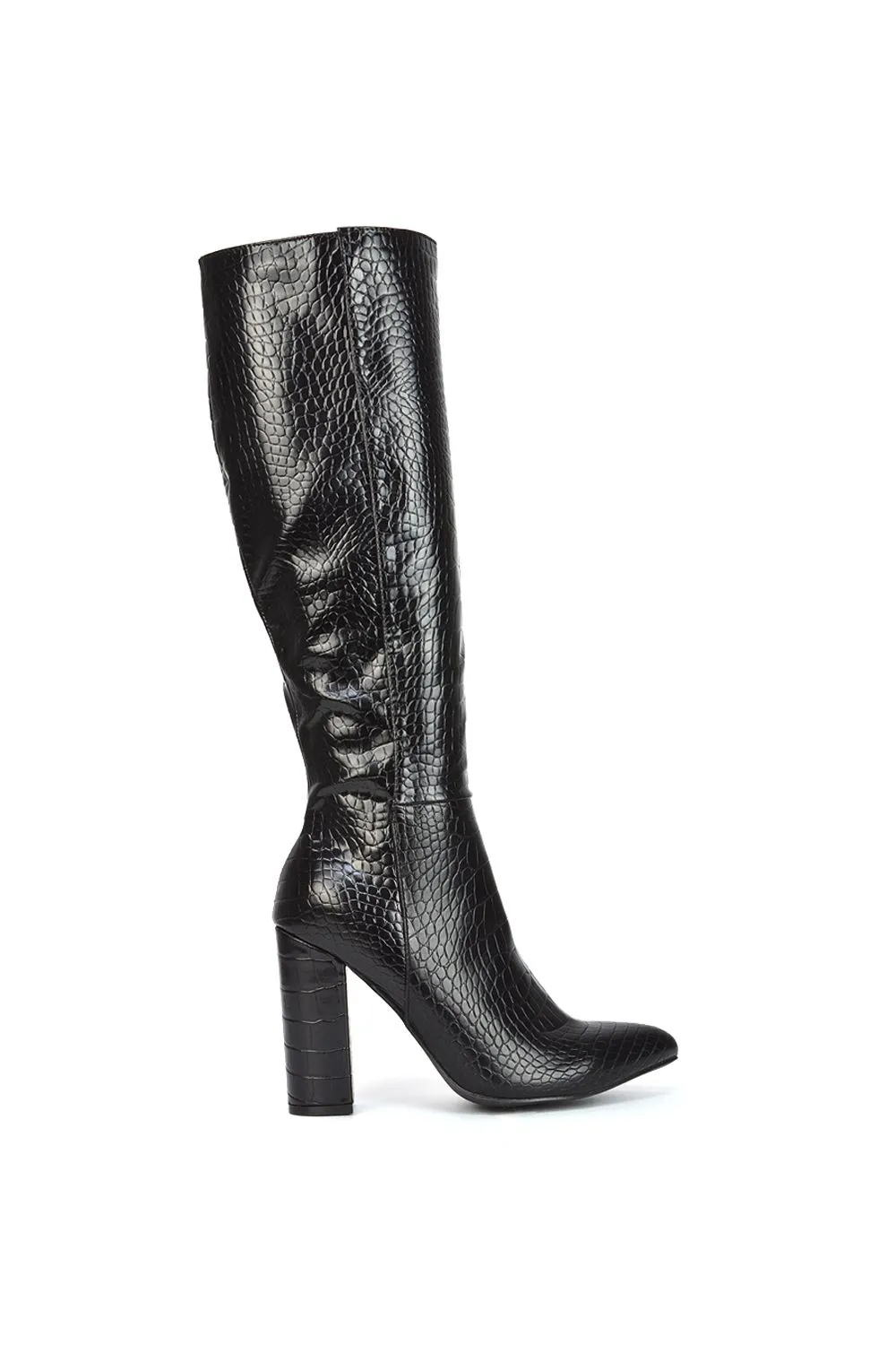 'Rhode' Pointed Toe Block High Heel Long Knee High Boots With Zip