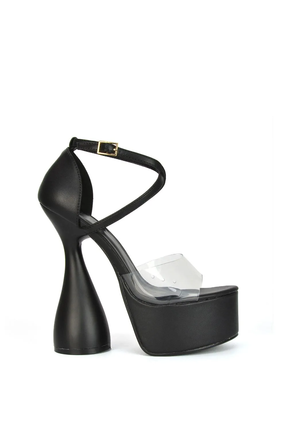 'Sonia' Strappy Perspex Sculptured Cyclinder High Heel Platform Sandals