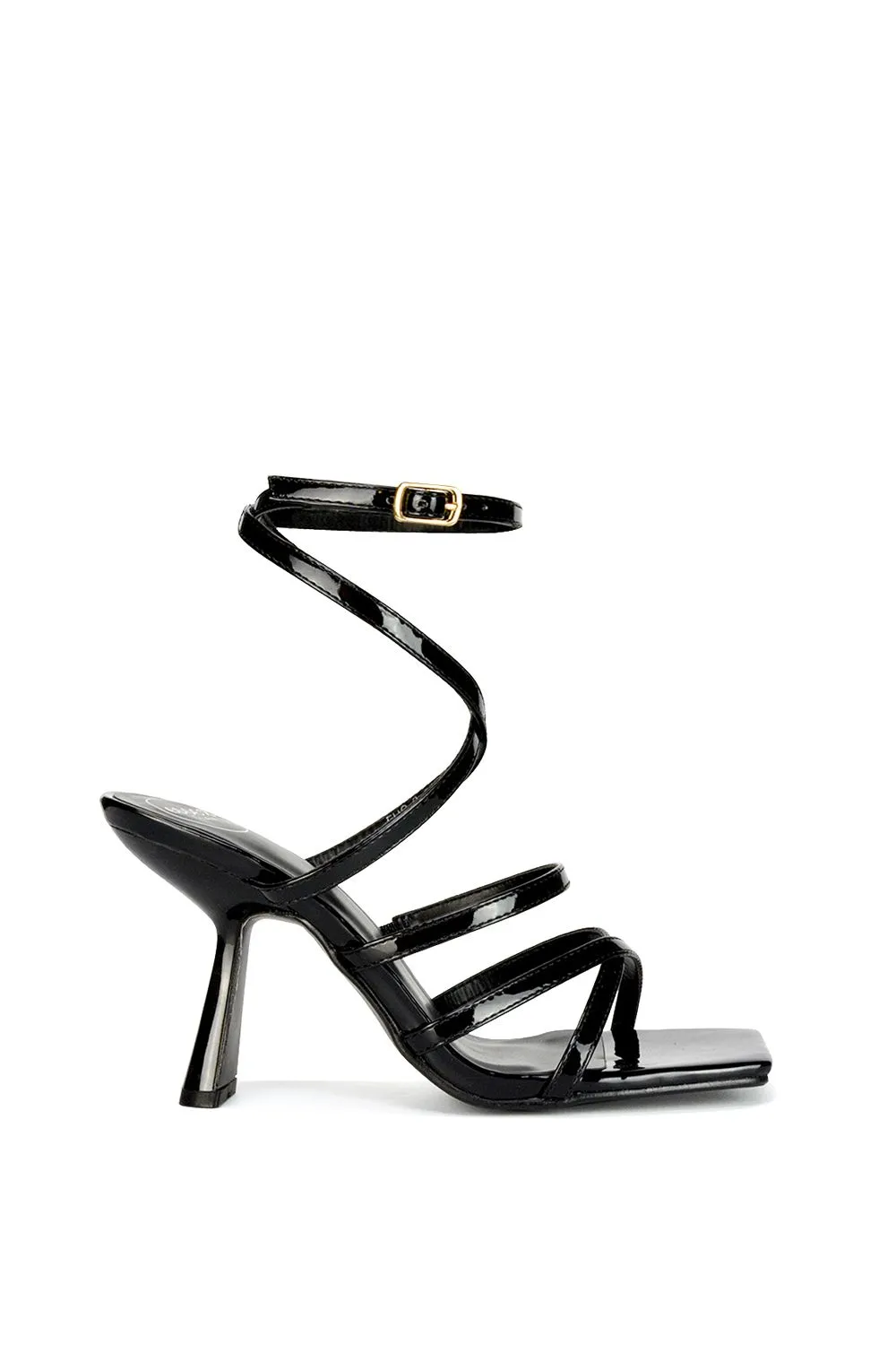 'Donna' Strappy Square Toe Thin Block High Heel Sandals