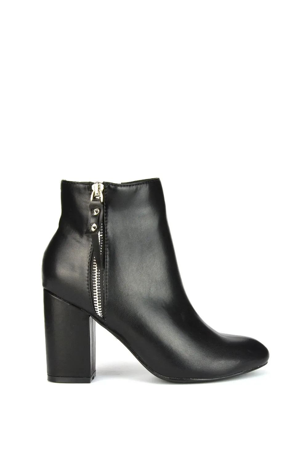 'Andrea' Pointed Toe Zip Up Statement High Block Heel Ankle Boots