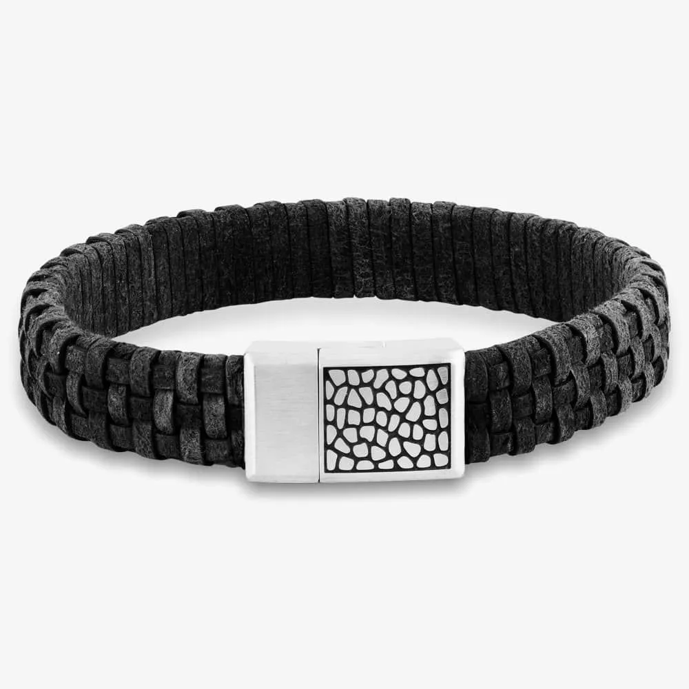 Black Woven Leather Bracelet OSB-2257SBK