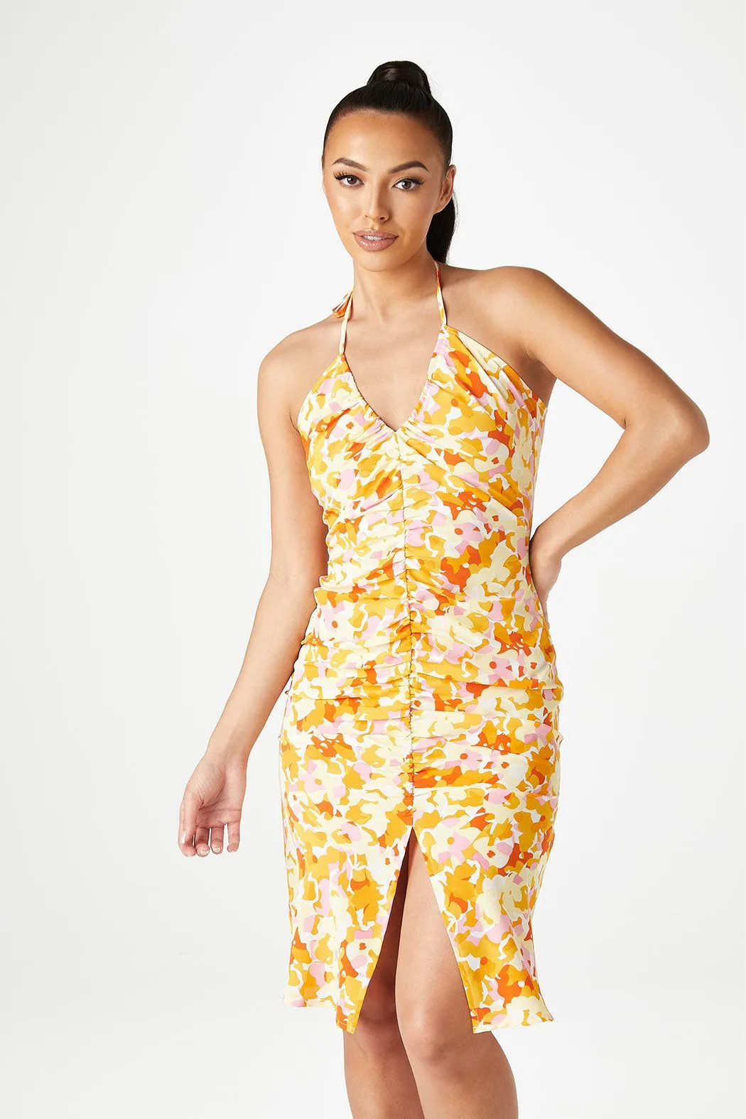 Porta Halter Ruched Slip Dress