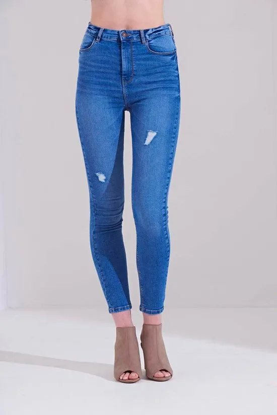 Max Blue High Waist Distressed Skinny Jean