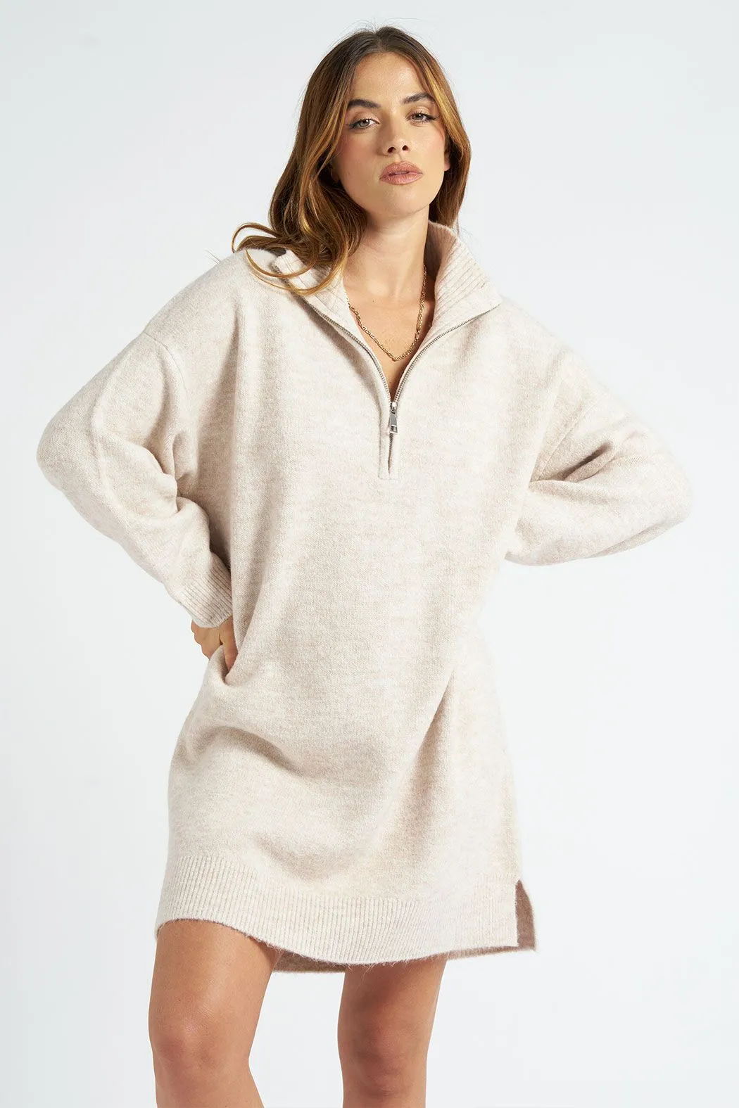 Plain Oversized Half Zip Dress
