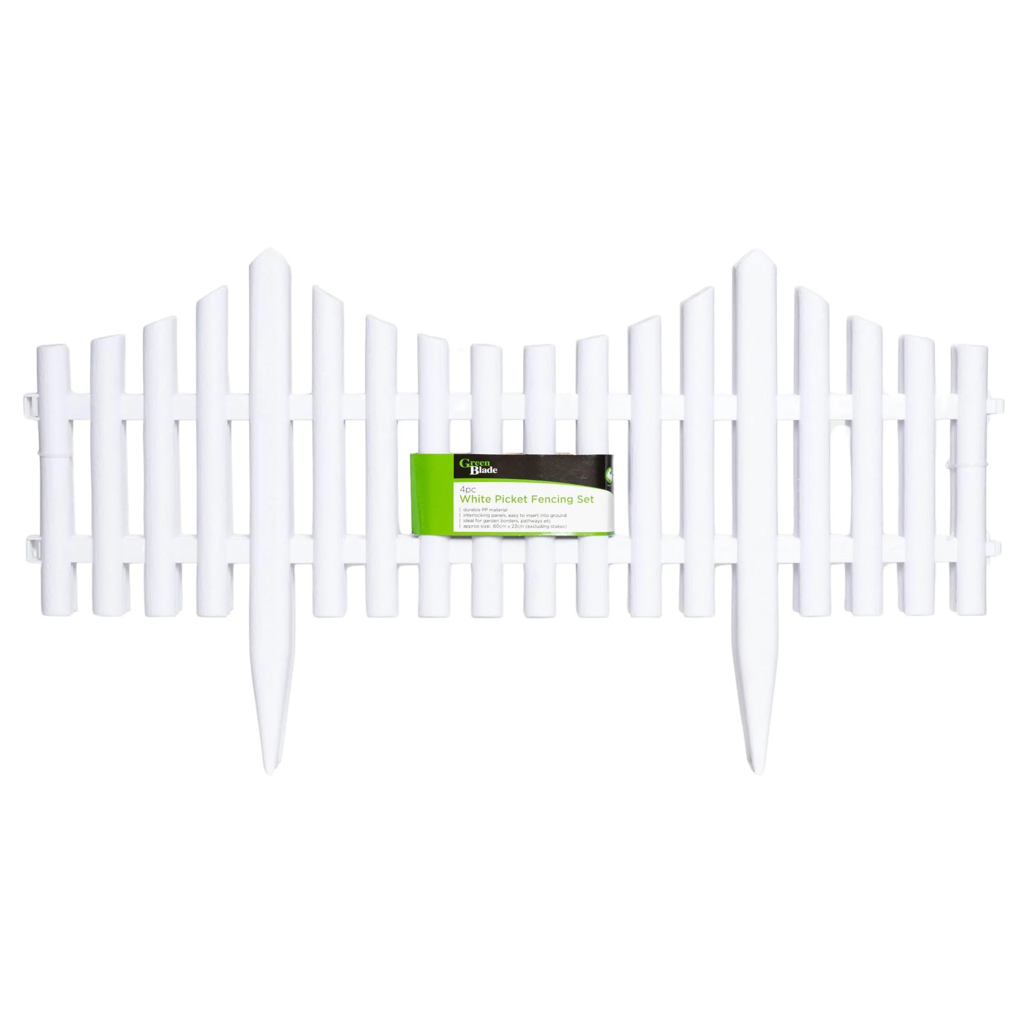 33cm 4 Piece Set White Wood Effect Picket Fence Garden Edging