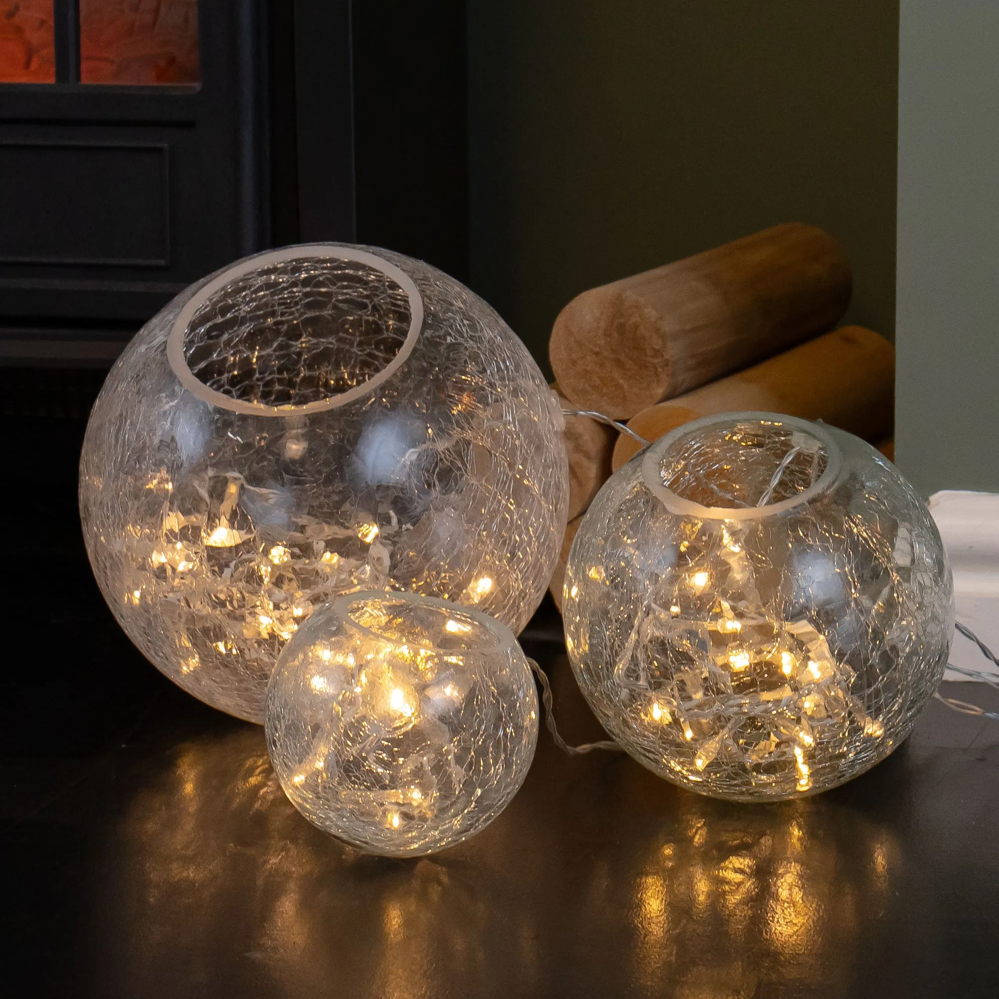 Set of 3 Indoor Glass Oval Balls Christmas Lights Decoration with 60 LEDs in Warm White