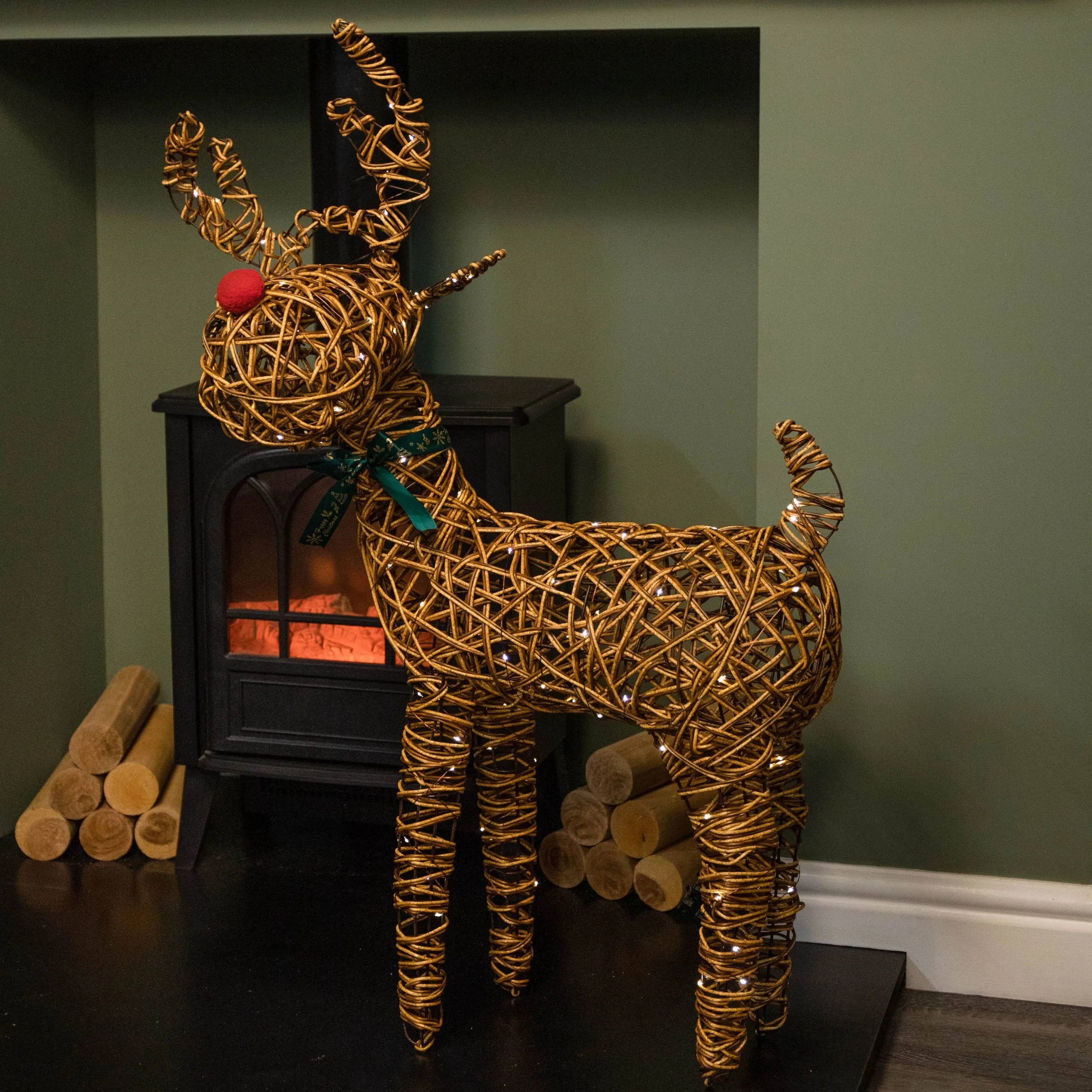 93cm Battery Operated Light up Brown Christmas Reindeer with Red Nose & 120 Warm White LEDs